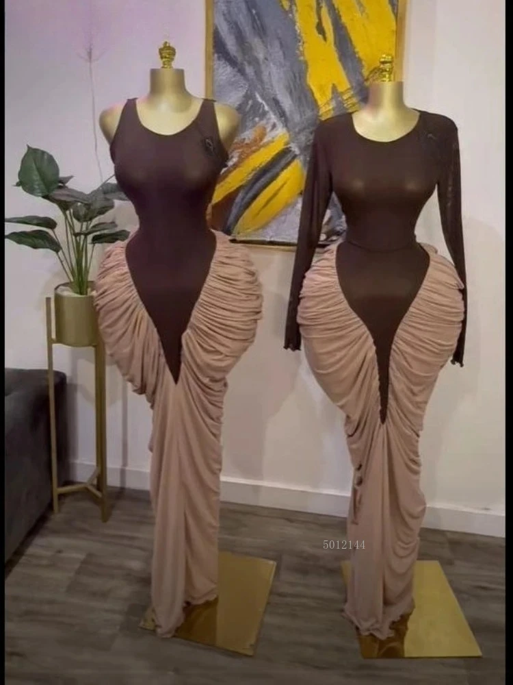 Mujeres de manga larga Patchwork acanalado apilado encaje hasta bata Maxi vestido largo 2025 vacaciones fiesta cumpleaños Vestidos