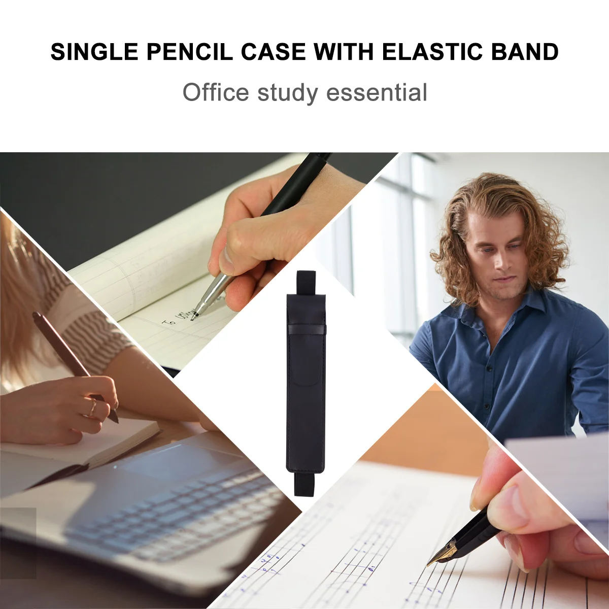

1pc Stylus Storage Pouch Pu Protective Case For Universal Writing Pen Compact Design With Elastic Band Black Stylus Pen