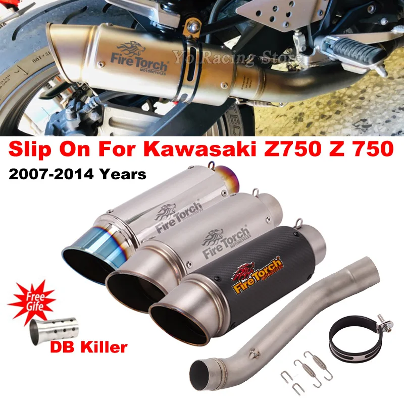 

Slip On For Kawasaki Z750 Z 750 2007 - 2014 Years Motorcycle GP Exhaust Escape Modify Mid Link Pipe With Moto Muffler DB Killer