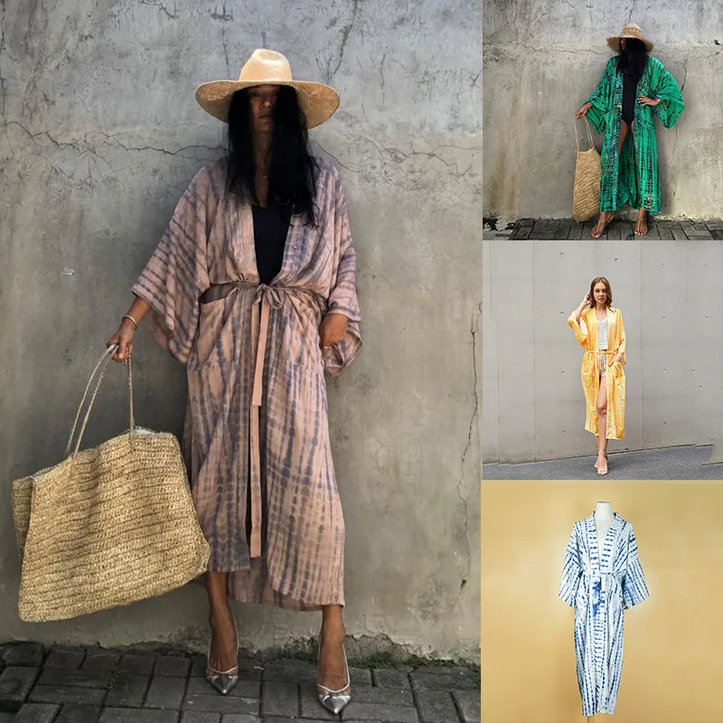 Nieuwe kleding met kant bedrukt zonwerend shirt, strandvakantie bikinijack met lange mouwen, cover-up shirt