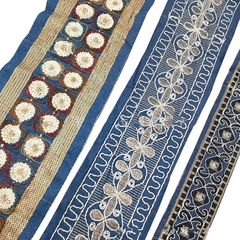 1 Yards Embroidery Fabric Lace Trim  Denim Dress Ribbon Decoration Clothing Tape Webbing Ethnic