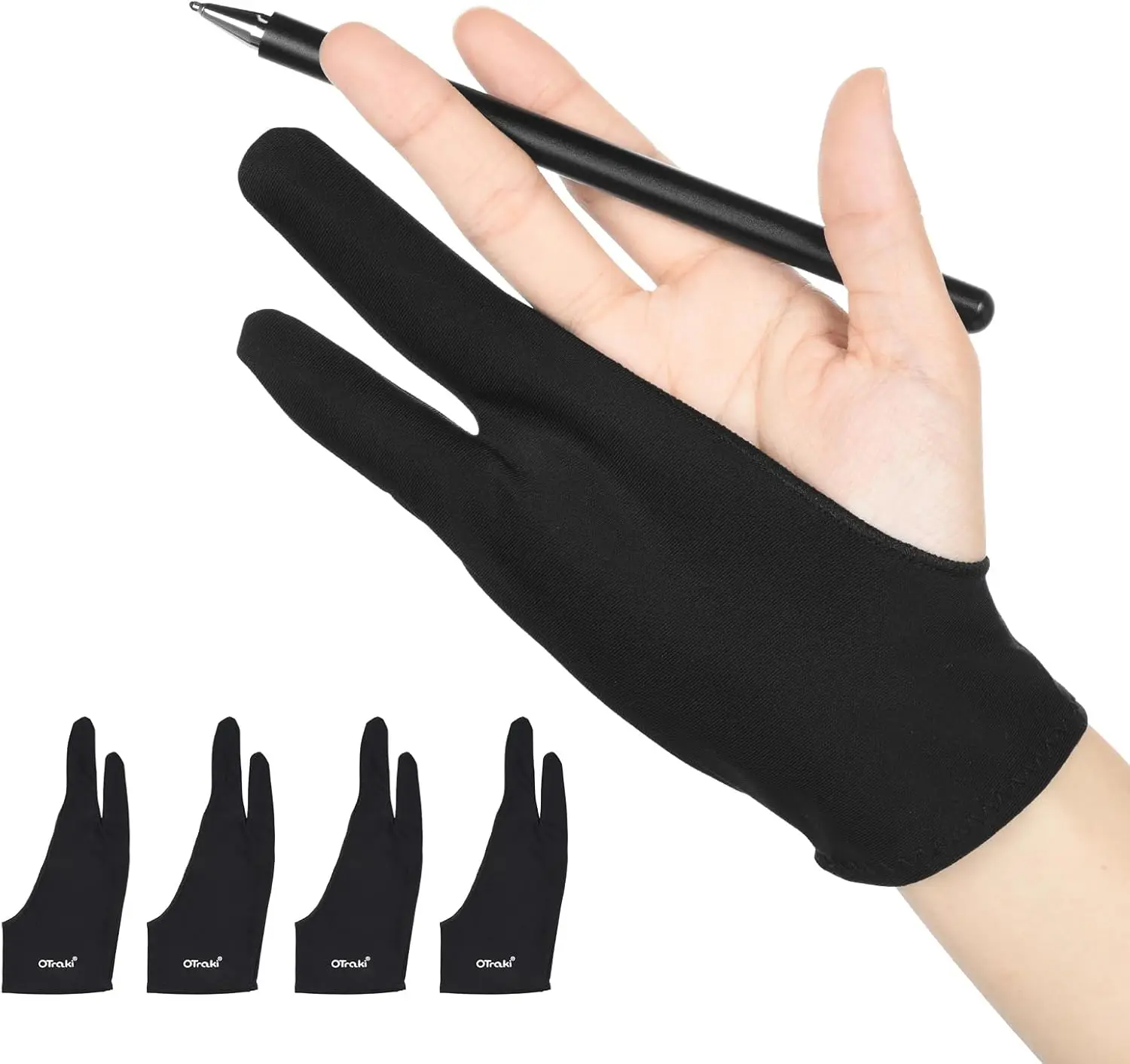 Drawing Glove 4pcs Large for Tablet, Paper Sketching, iPad, Monitor Painting, Two Finger for Right and Left Hand, Smudge Guard