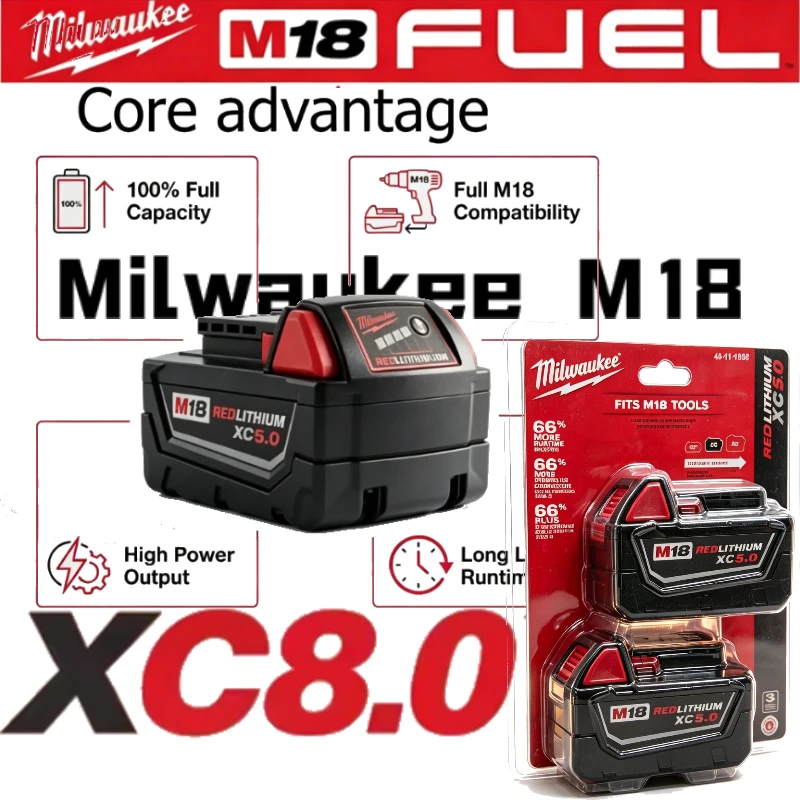 

Milwaukee M18 XC8.0 8000mAh Large Capacity Li-ion Pack Oil Repellent Outer Body Steady Output For Demolition Heavy Cutting Tools