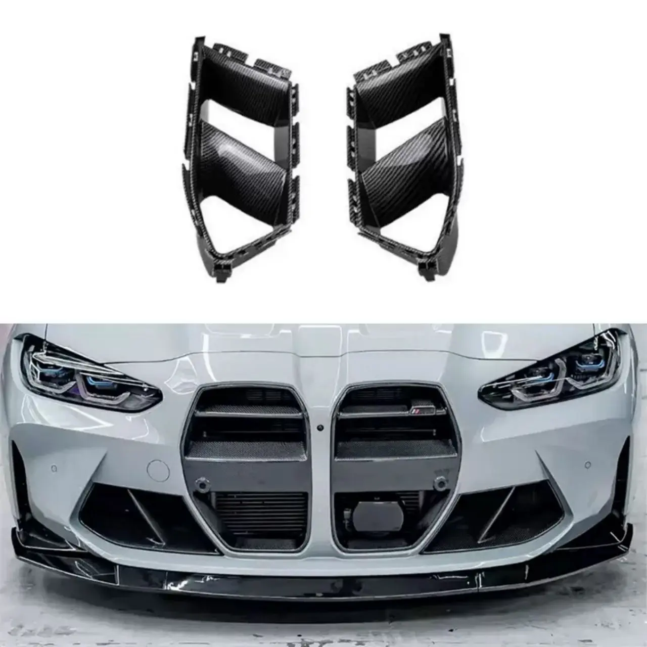 

ABS Carbon Look Front Bumper Air Inlet Grille For BMW M3 M4 G80 G82 G83 2021+ Side Vents Decorative Spoiler BodyKit Car Styling