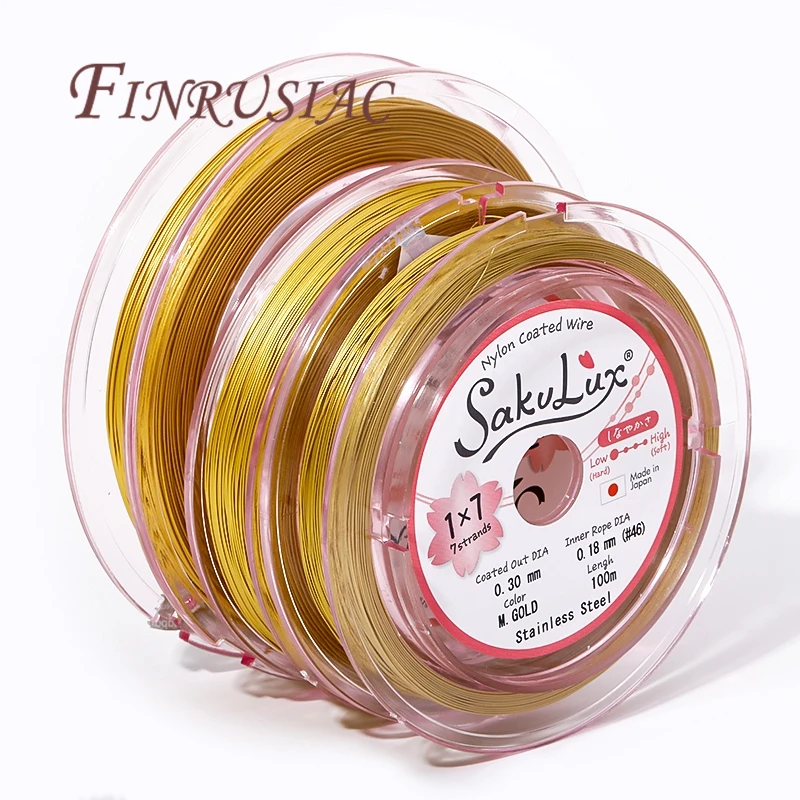 0.3-0.5mm Resistant Strong Line Stainless Steel Wire Gold Color Tiger Tail Beading Wire For Jewelry Making Findings Accessories