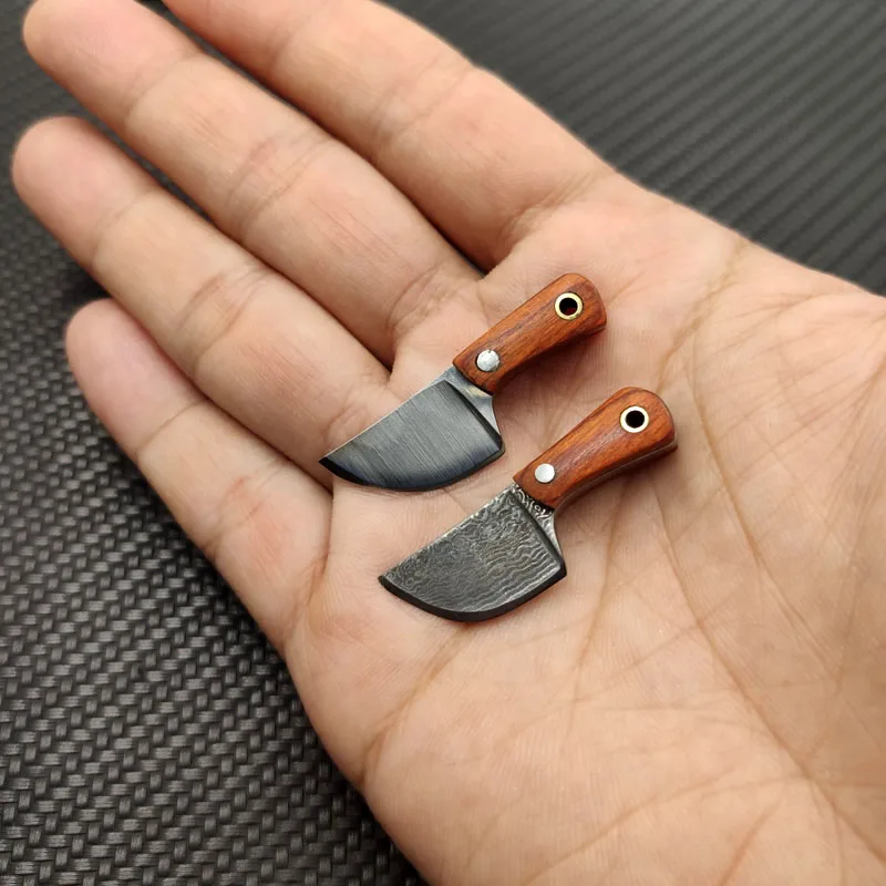 Damascus Coating Mini Tiny Kitchen Knife Paper Letter Cutter Sharpen Blade Keychain Fixed Blade Small Straight Knife Key Pendant