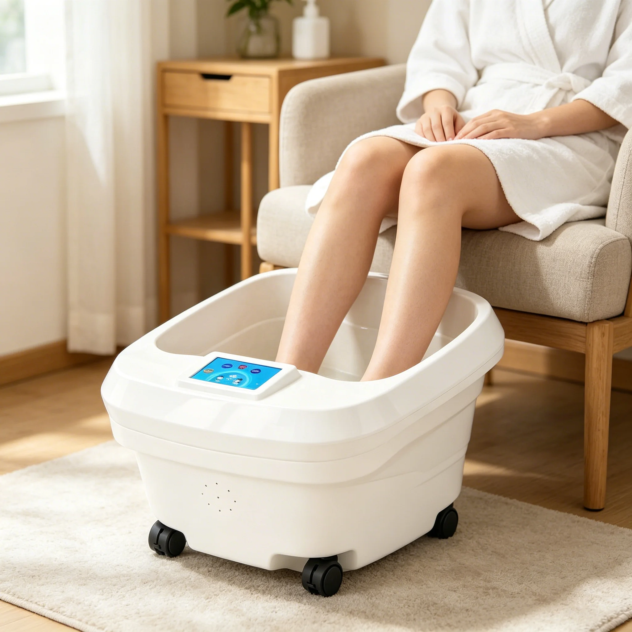 Electric Foot Bath Massager Heat Bubble Timer Red Light Deep Soaking Tub for Full Foot Care and Relaxation
