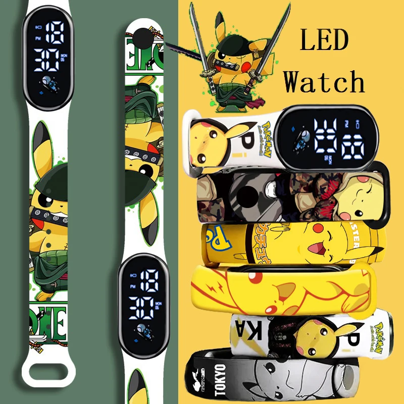 

Pokemon Strap LED Electronic Watch Fashion Colorful Bracelet Touch Waterproof Anime Character Pikachu Kid Digital Watches