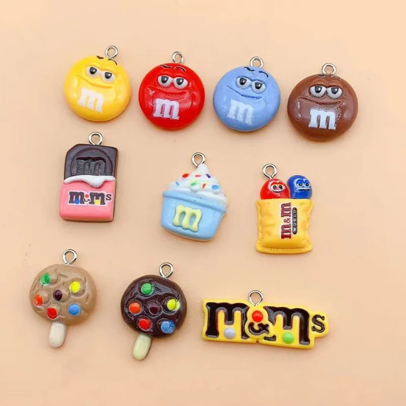 10Pcs/lot Kawaii Cartoon M Bean Flatback Resin Charms for Jewelry Making Accessories DIY Pendants Earrings Keychain Decoration
