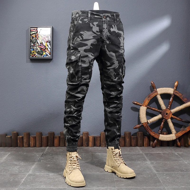 Pantalon cargo à poches camouflage pour hommes, pantalons décontractés, jogging hip hop, mode streetwear, zones bre, grande salopette de créateur