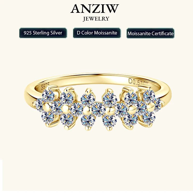 

Anziw Fashion 2mm D All Moissanite Rings for Women 925 Silver Flower Eternity Ring Bands Daily Wear Finger Jewelry Gifts 2025