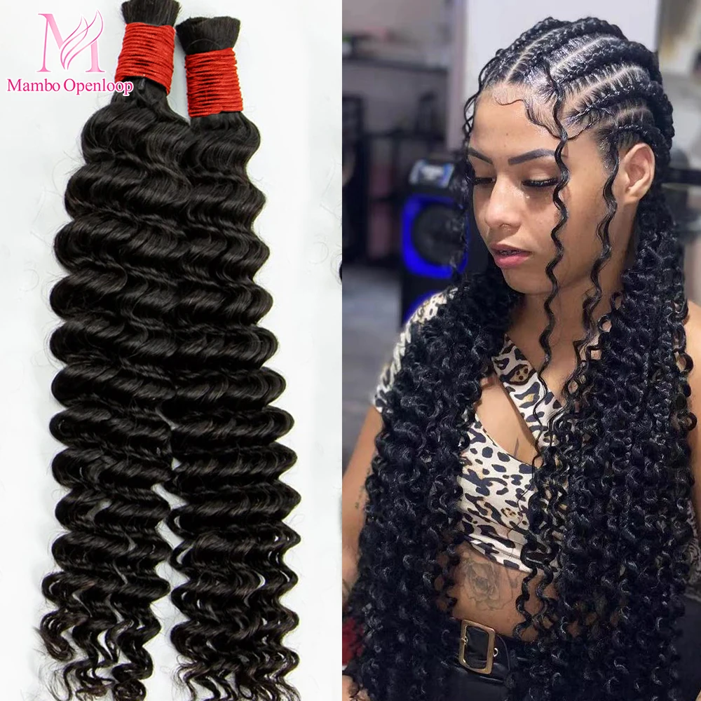 Boho Braids Human Hair Deep Wave Braiding Hair Human Hair Curly Hair Extension Bundles For Goddess Braiding