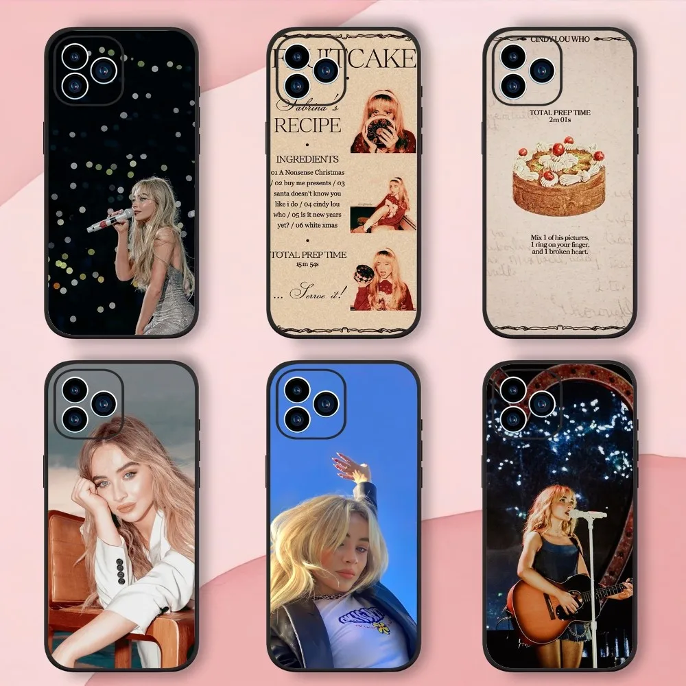 Singer Sabrina Carpenter Phone Case iphone13 12 11 14 15 Pro Max XS Max XR X 14 15Plus Black Silicone Soft  Cover