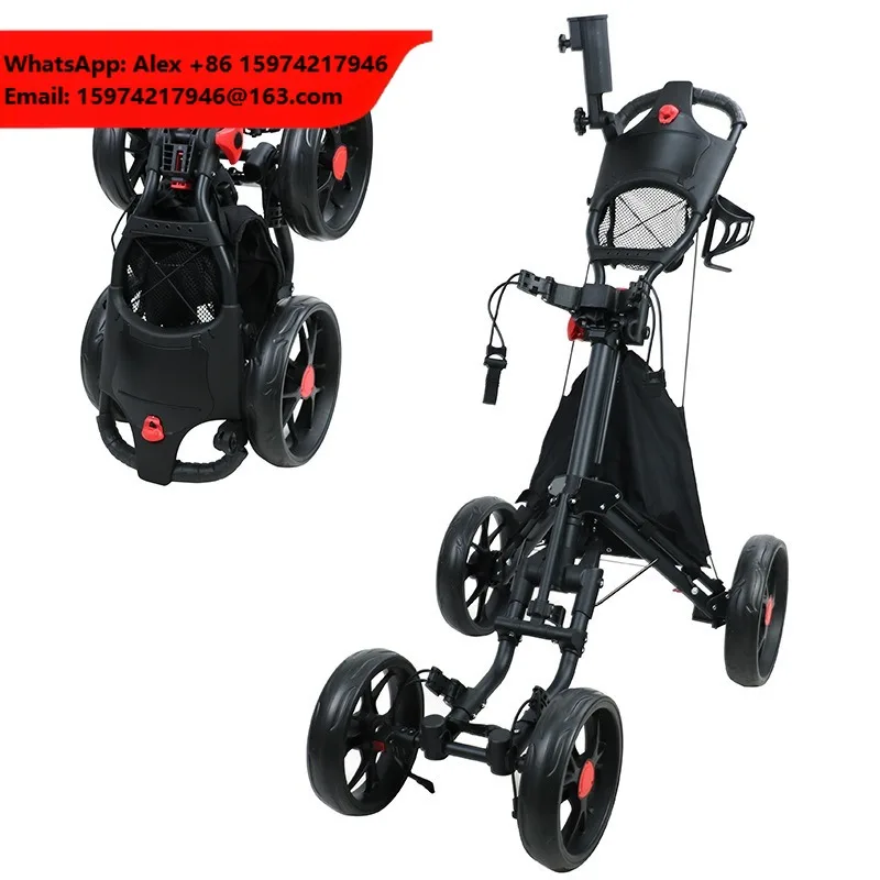 4-Wheel Golf Push Cart Foldable Aluminum Golf Trolley Lightweight Durable Golf Bag Cart With Foot Brake Easy Push/Pull Design