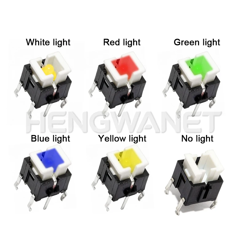 10PCS Iight Touch Switch 6*6*7 H Tactile Switches With LED Red White Blue Yellow Green 6X6X7 MM Microswitch/Key 6*6*7.2mm