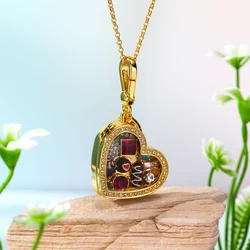 1Pc Fashion Colorful Zircon Openable Chocolate Heart Pendant Necklace For Women Exquisite Luxury Party Jewelry Halloween Gifts