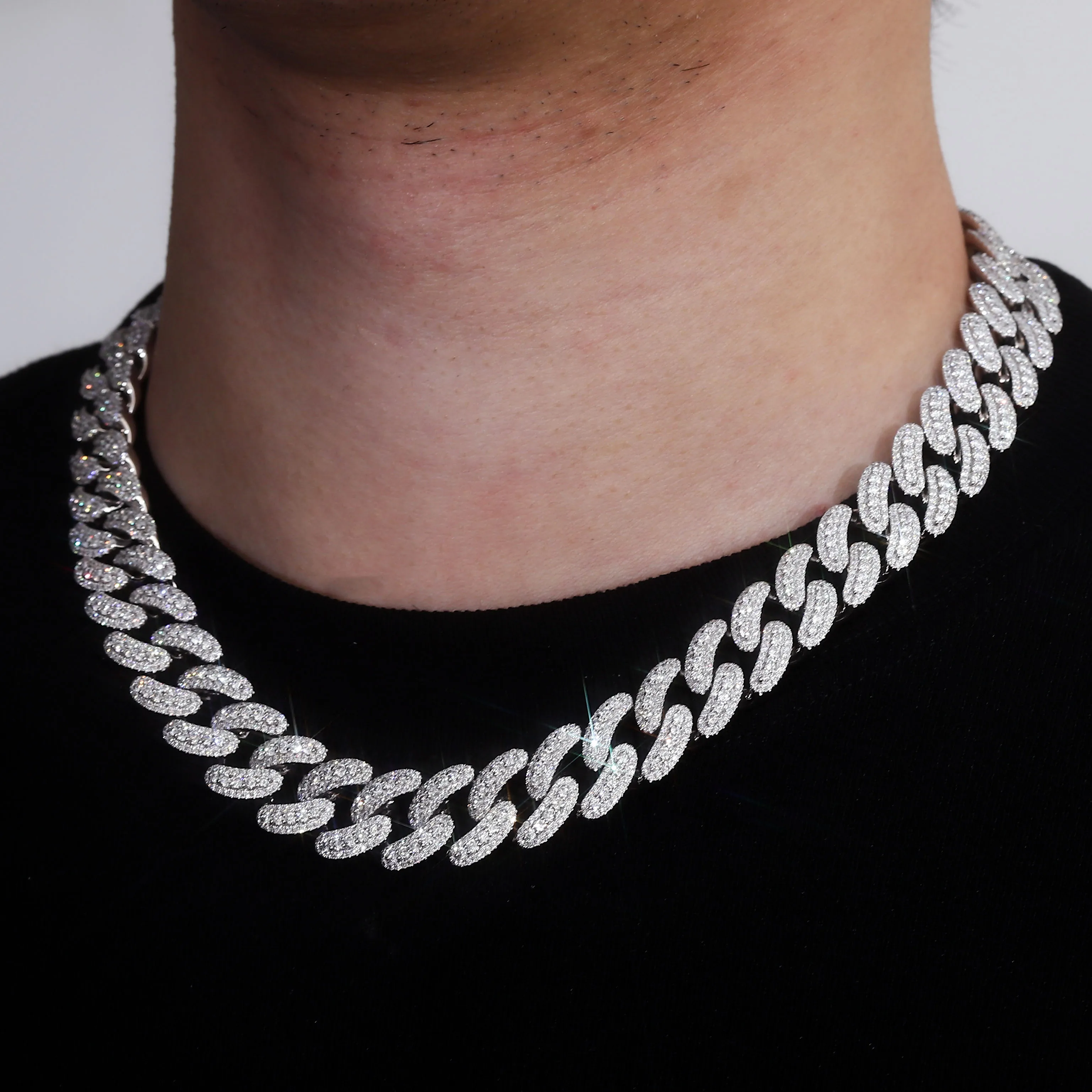 Moissanite Necklace For Men Iced Out Cuban Link Chain Hip Hop Jewelry For Party Nightclub Daily Wear Gift
