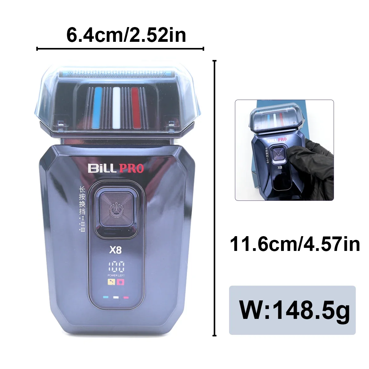 ビル X8 男性の電気シェーバーチタンブルーネットホイル 3D フローティングヘッド 8000RPM LCD ディスプレイコードレスプロフェッショナル理髪機