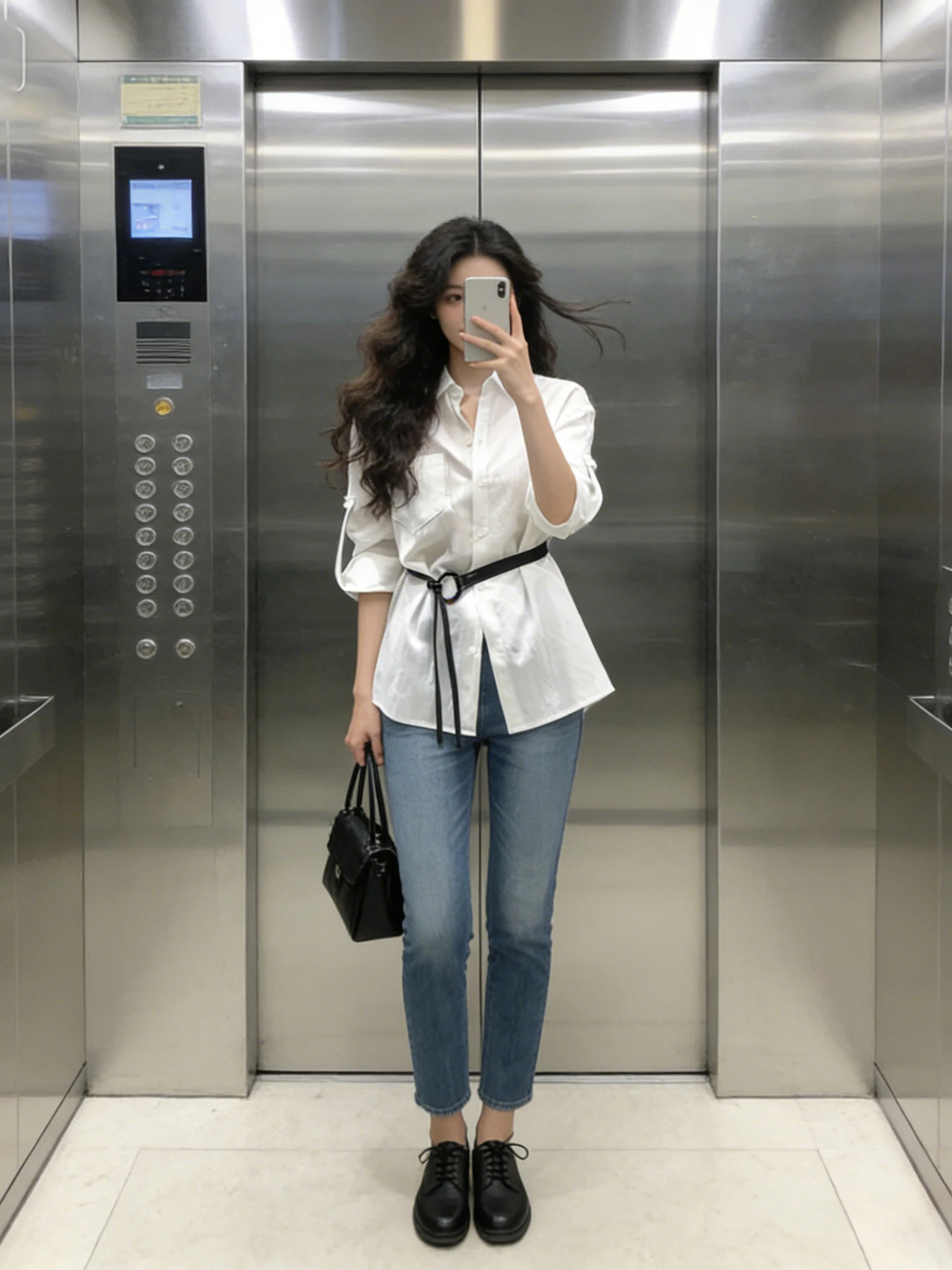 

Белая женская рубашка с длинным рукавом в корейском стиле, с поясом на талии, весна-осень 2026, средней длины, открытый кардиган-топ