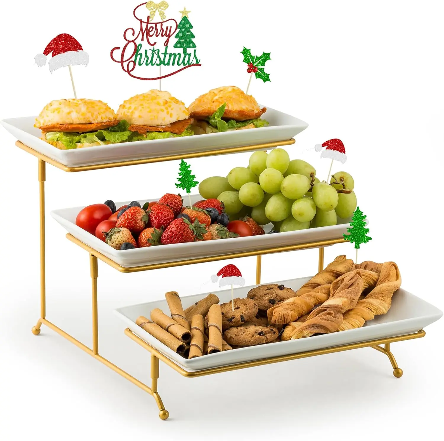 

Large 3-Tier Gold Serving Tray with Stand for Desserts, Appetizers, and Home Decor