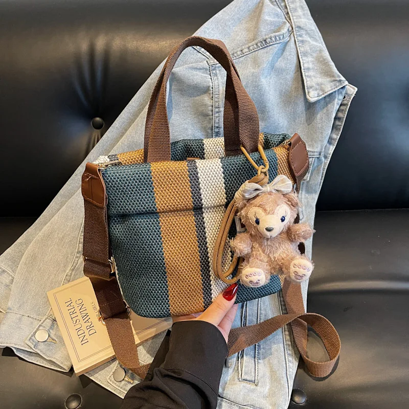 

Элегантная сумка через плечо, новинка 2023 года для женщин, роскошная полосатая парусиновая сумка через плечо, модная повседневная сумка для всех случаев