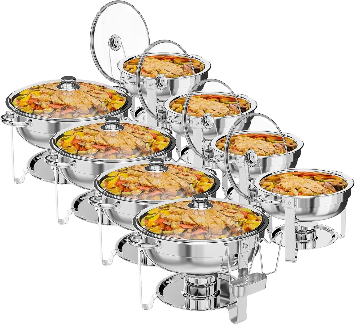 

ROVSUN Chafing Dish for Buffet Set 5QT 8 Pack, Round Chafing Dish Buffet Set, Stainless Steel Chafers with Glass Lid & Lid Holde