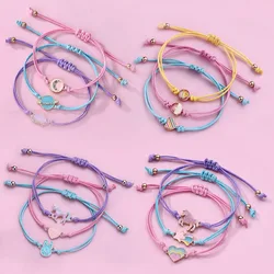 Luoluo&baby 3Pcs/set Bracelets Braided Cord Bracelet Unicorn Heart Star Charms for Jewelry Making Bracelet Kid's Gifts