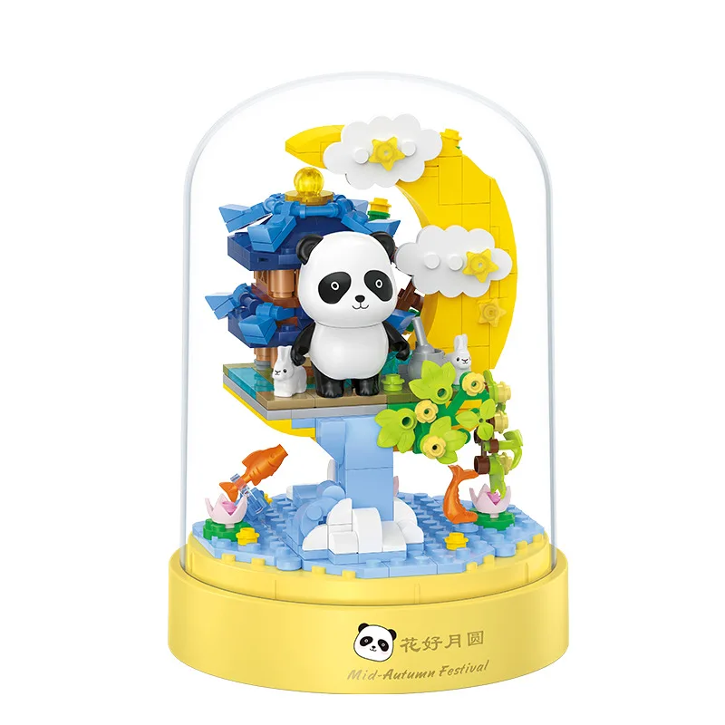 

Creative And Funny Cartoon Panda Mid-autumn Festival Dust Cover Tabletop Decoration Building Blocks Bricks Toys Gifts