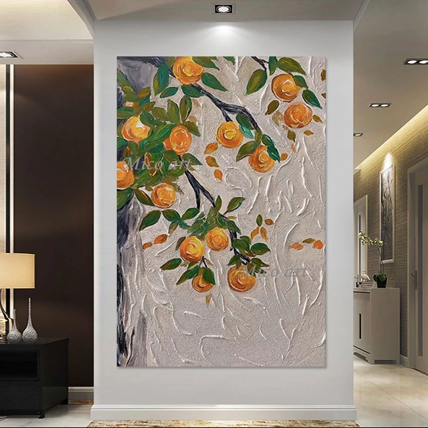 Orange Tree Artistic Impressions Paintings Acrylic Fruit Textured Abstract Hand Drawing Picture Outdoor Wall Decor Canvas Roll