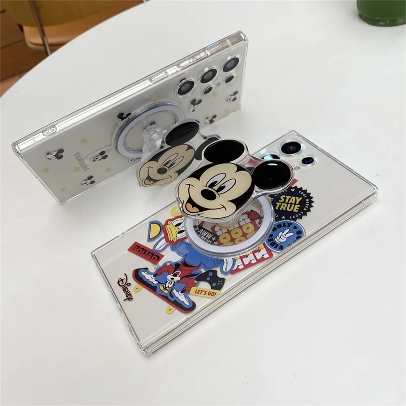 Cute Cartoon Mickey Funny Donald Duck Magsafe Wireless Charge Case For Samsung S21 S22 S23 S24 S25 Ultra Note 20 Magnetic Holder