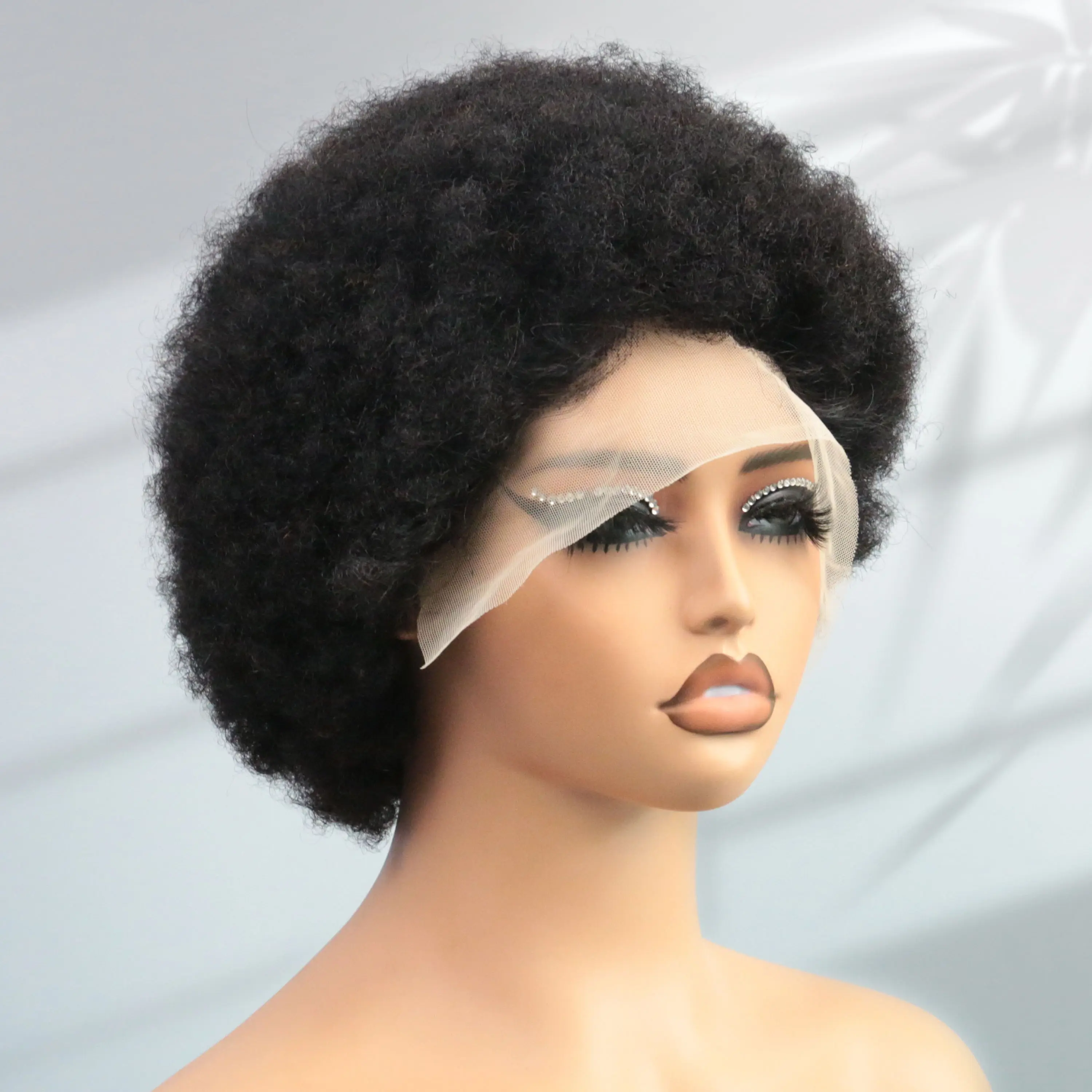 Women's Afro Kinky Curly Human Hair Short Pixie Cut Wig