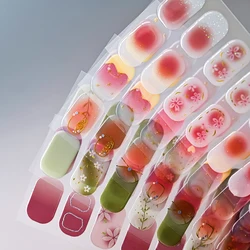 22Tips Semi Cured Gel Nail Sticker Spring Pink Blush Flowers Design Full Nails Wrap Decals UV/LED Baking Lamp Gel Cured Slider