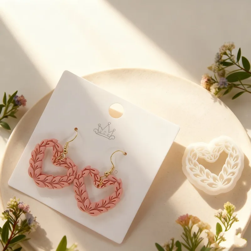 Valentine's Day  Cute Exquisite Heart-Shaped Polymer Clay Cutter  Wheat Ear Heart Mold for DIY Earrings Jewelry Making