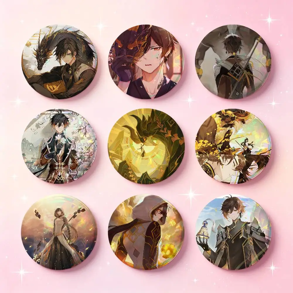 Zhongli Genshin Impact Badges Button Round Creative Pin Brooch Badge Bag Decor Accessories Fans Collect Friends Gifts