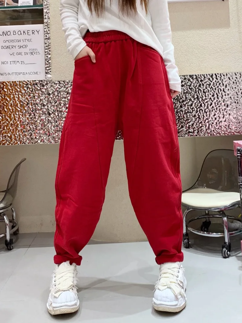 ฤดูหนาวหลวมกีฬาสบายๆกางเกงขนแกะหนาขนาดเล็กกางเกง Drawstring Sweatpants เอวสูงบาง Harlan กางเกงหญิง