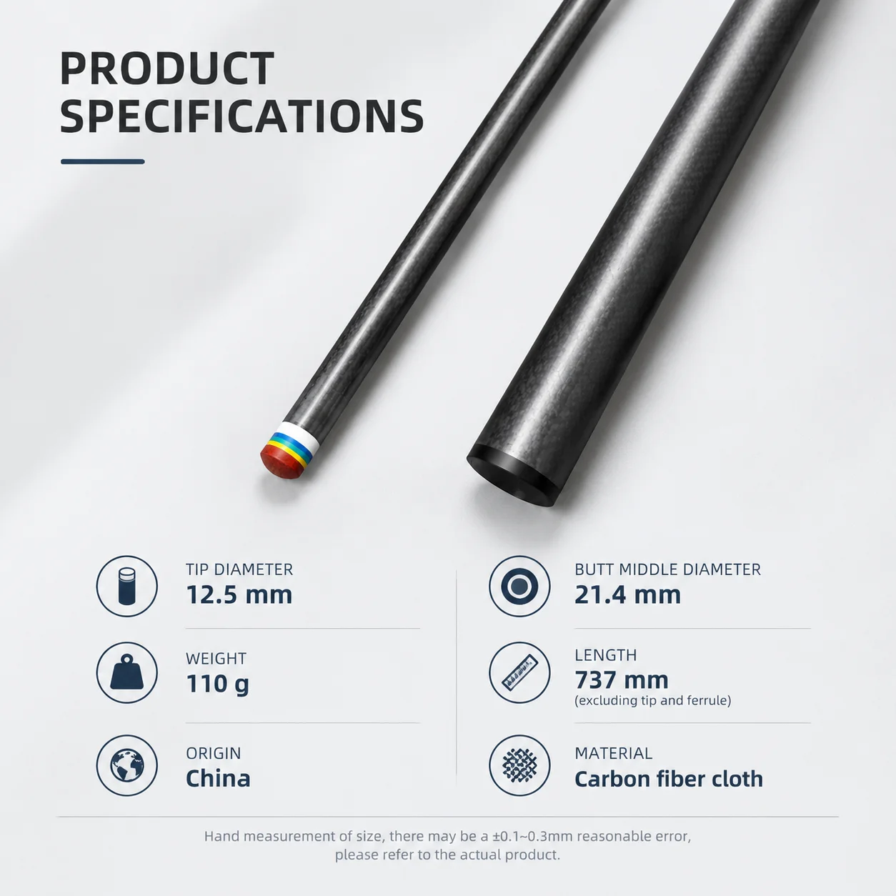 12.5mm Low Deflection Carbon Fiber Pool Cue Shaft Accelerated Pro Taper 3/8-8 Joint Billiard Forearm with Tip