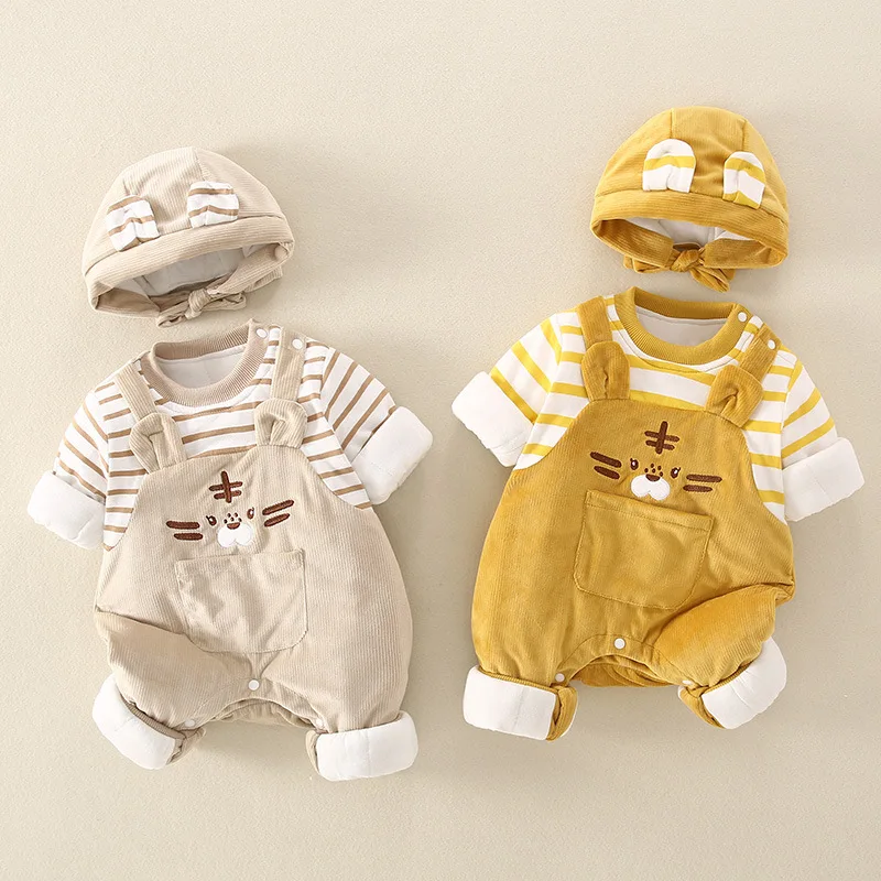 Baby Clothes Baby Autumn And Winter Thick Warm Onesie Cartoon Cute Full Moon Pure Cotton Outing Clothes