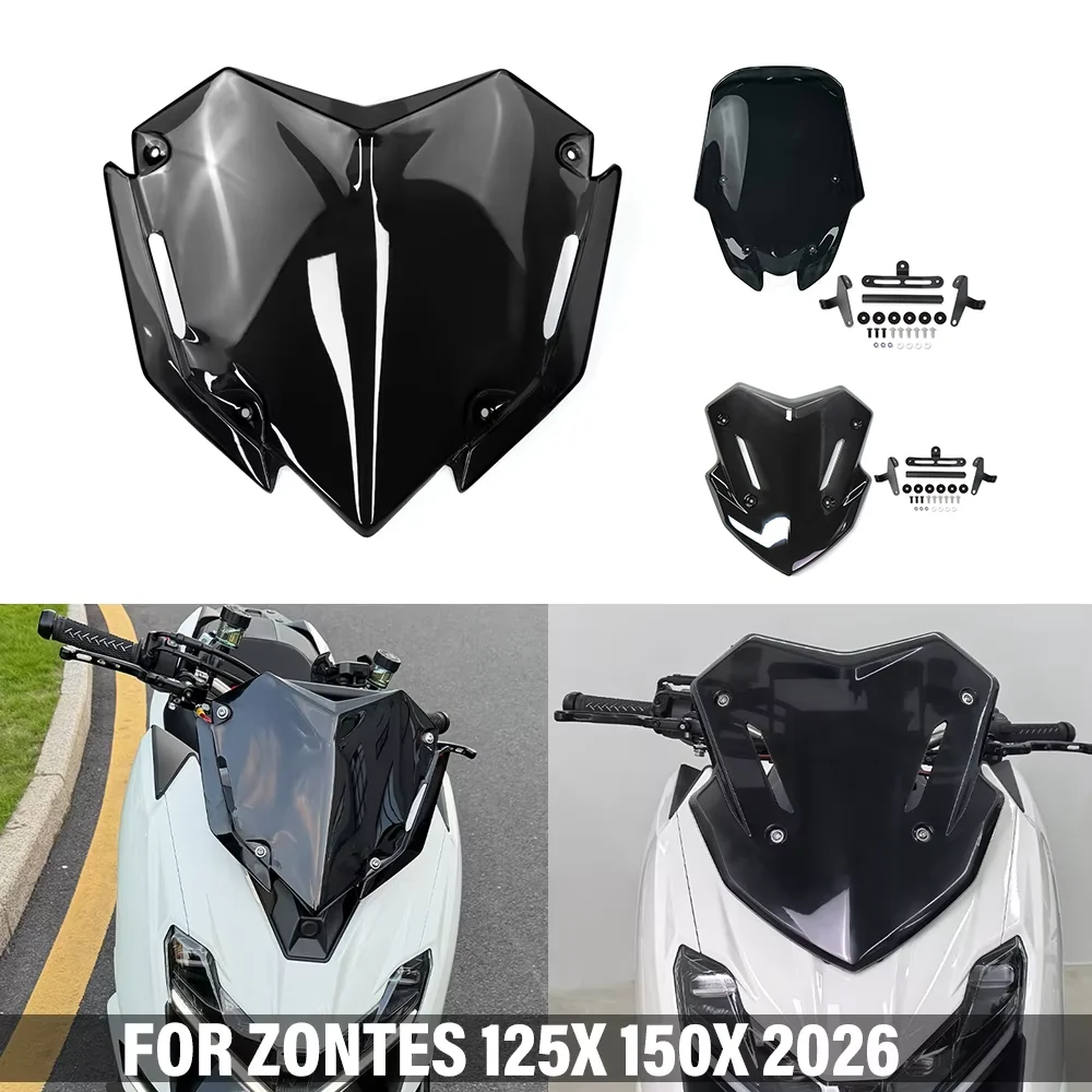 Für ZONTES 125X 150X X150 2026 Motorrad-Sport-Windschutzscheibe Visier Windschutzscheibe Windabweiser mit Verlängerungsstange und Halterungskit