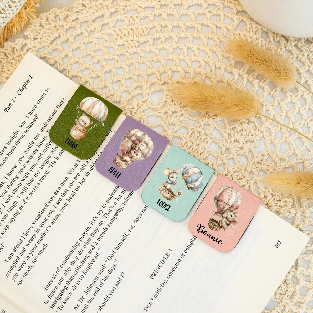 1pc Name Bookmark with Hot air balloon ,Custom Leather Hot air balloon Bookmark,Personalize Magnetic Bookmark,Book Lover Gift
