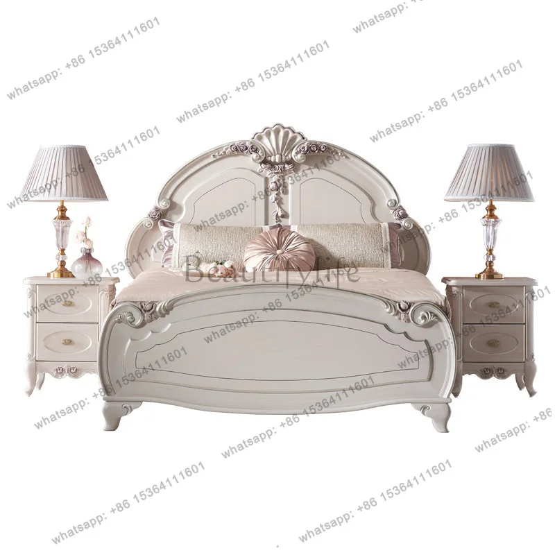 

Court French furniture European villa bedroom carved princess girl single white bed furniture