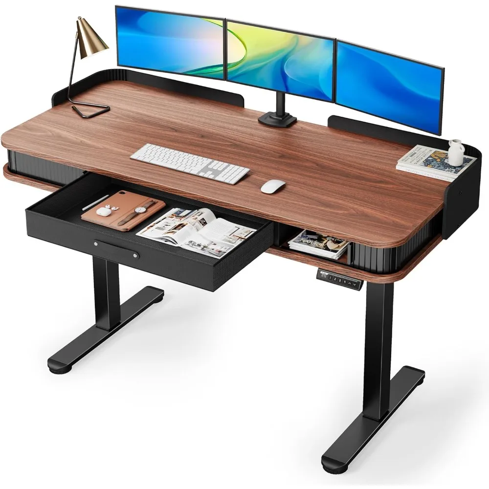 

Standing Desk, Whole-Piece Desktop Computer Desk, 55 x 28 Inches Adjustable Desk with 3 Drawers, Home Office Desks