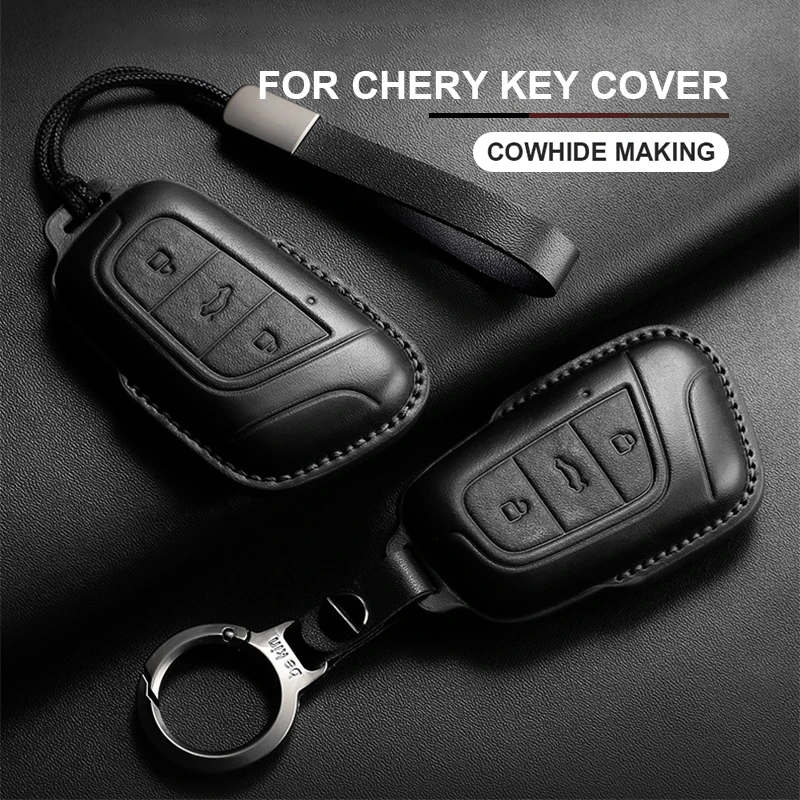 

Leather Car Smart Remote Key Cover Case Protection Fob Keychain Holder For Chery EQ1 Little Ant New Energy QQ Ice Cream Arrizo 5