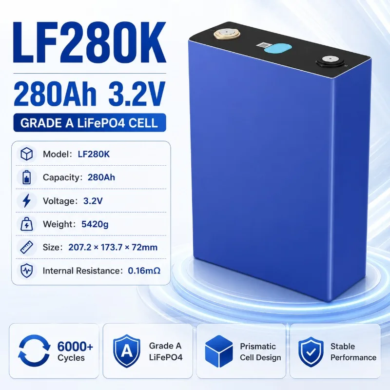 3.2V 280Ah LF280K Grade A LiFePO4 Battery Cell 6000 Cycles for Solar RV Outdoor Energy Storage Backup DIY Prismatic Battery Cell