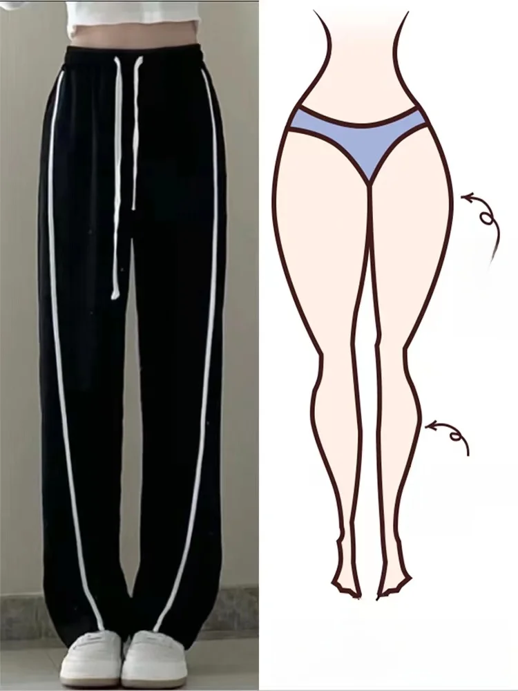 

Брюки с высокой талией и широкими штанинами для женщин с фигурой типа «груша», повседневные спортивные брюки для ранней осени, стройнящие, струящиеся, больших размеров