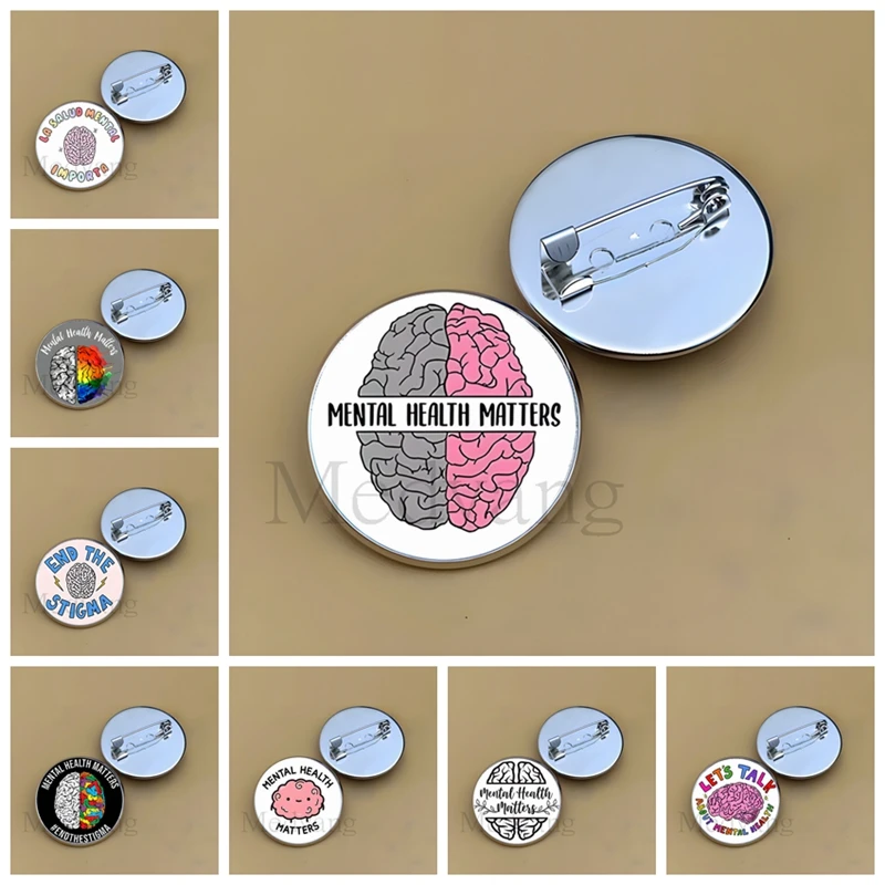 New mental health issue brooch psychology gift shirt lapel glass dome pin