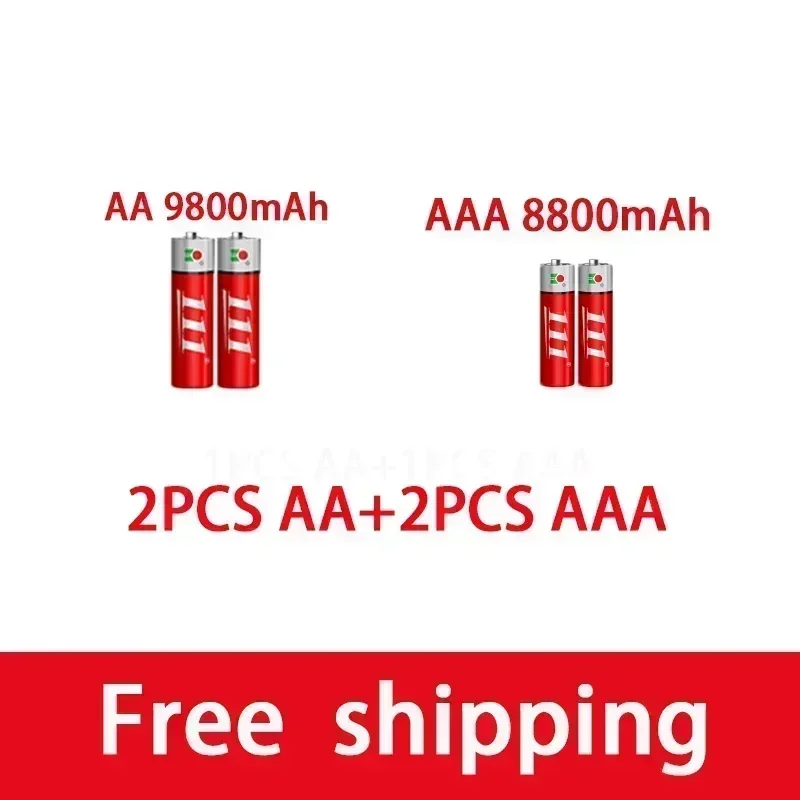 YE AAA + AA rechargeable AA 1.5V 9800mah - 1.5V AAA 8800mAh alkaline battery flashlight toy watch MP3 player, free delivery