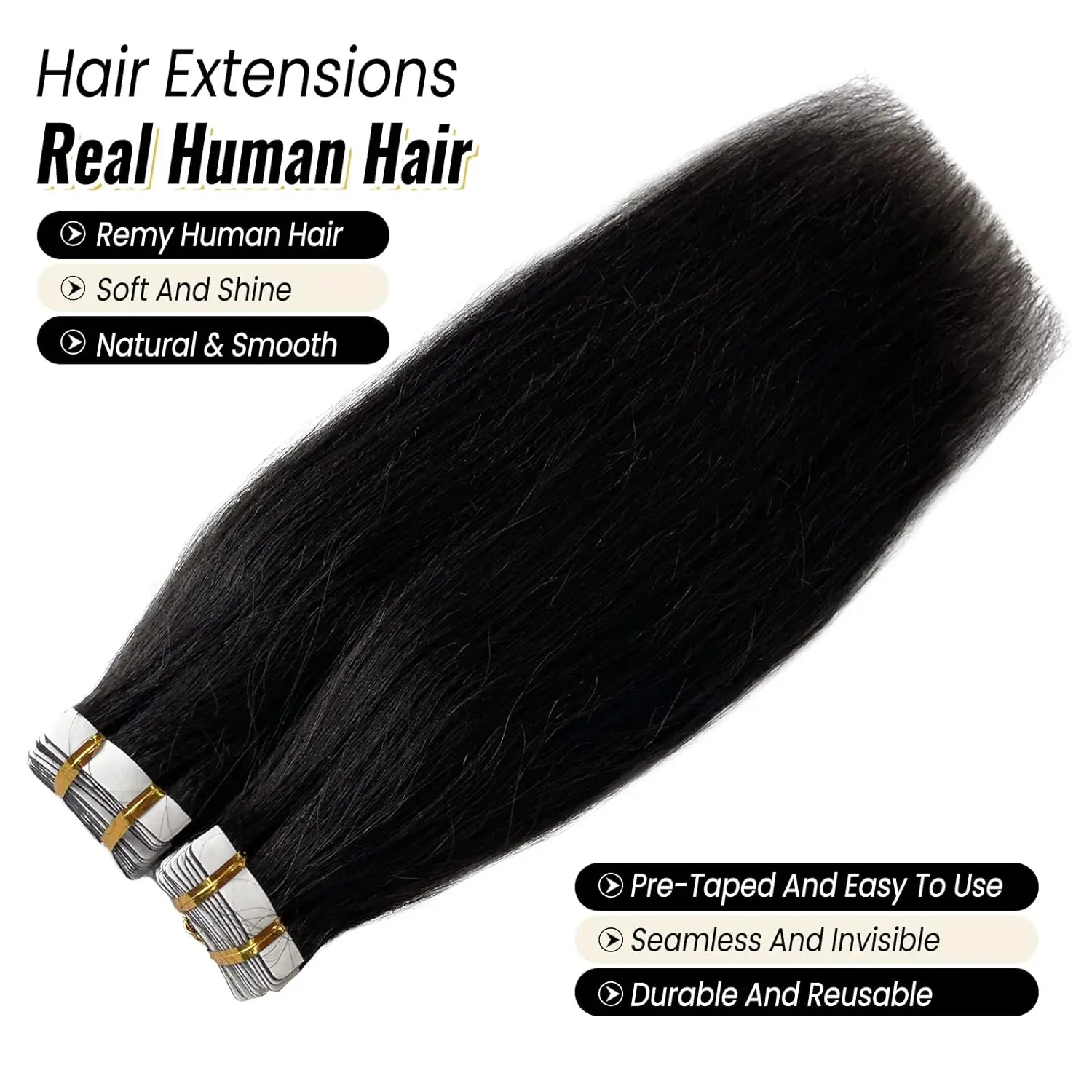 Tape In Hair Extensions Brazylijski ludzki włos Prawdziwe ludzkie włosy Naturalna taśma w doczepach z ludzkich włosów Kobiety Czarne włosy 20 sztuk 50G