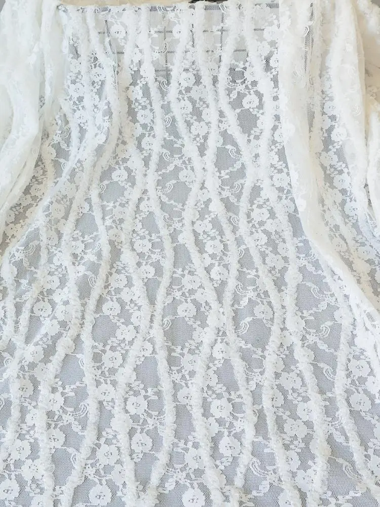 Flower Lace Mesh Embroidery Fabric Hollow Wedding Dress Designer Clothing Material Three-Dimensional Hollow Mesh Fabric