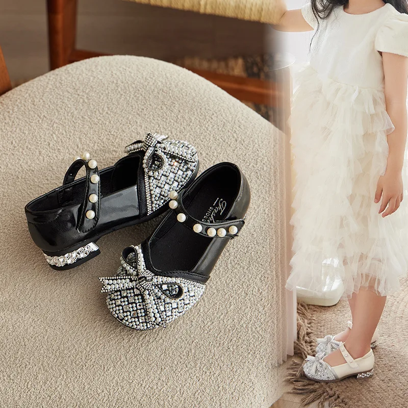Kids Girls Sandals Fashion Sequins Rhinestone Performance Bow Girls Princess Baby Children Flat Sandals Size 21-36