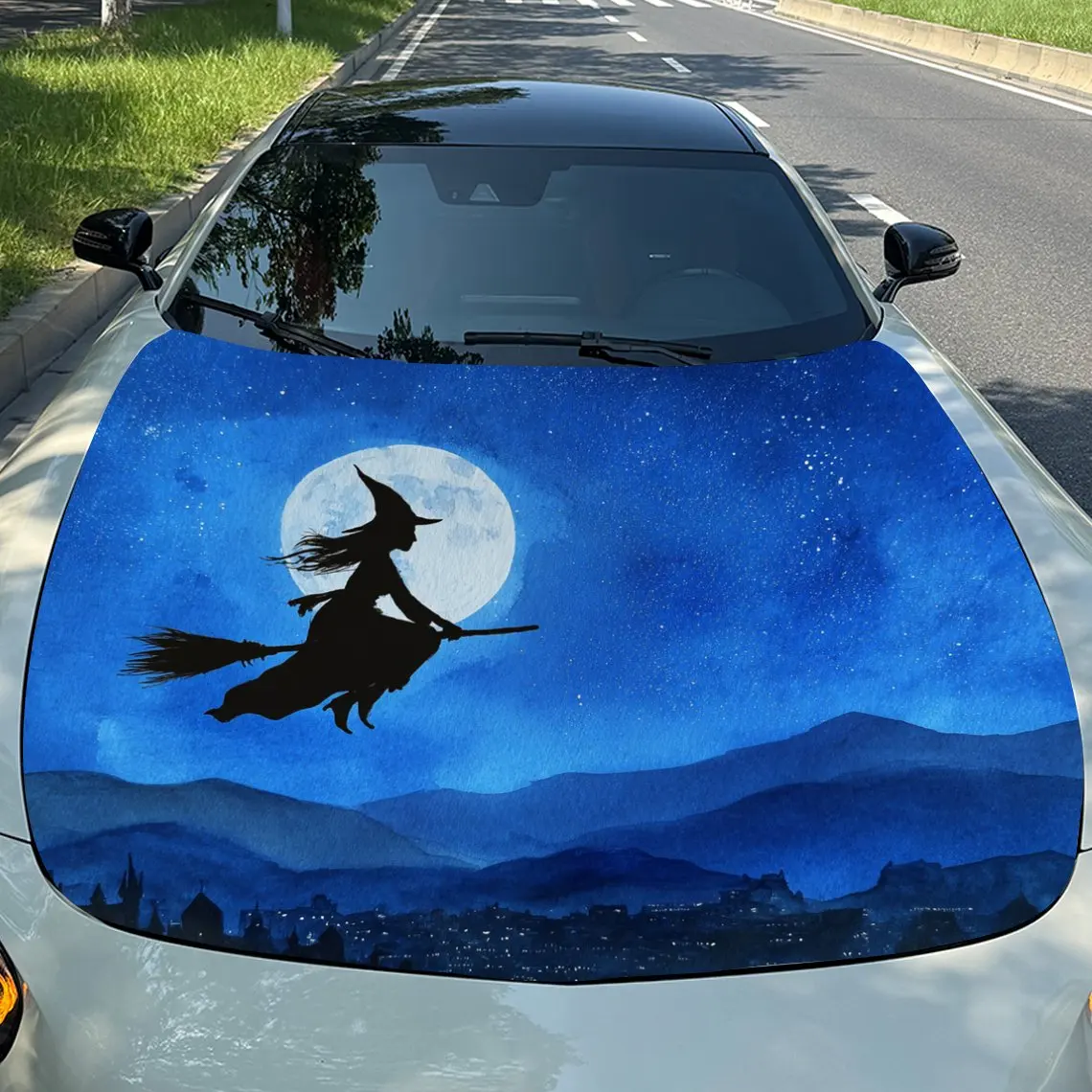 

Flying Witch Car Hood Decal Sticker - Scratch-Resistant PVC Vinyl Protective Film, Durable Automotive Exterior Accessory For Mos